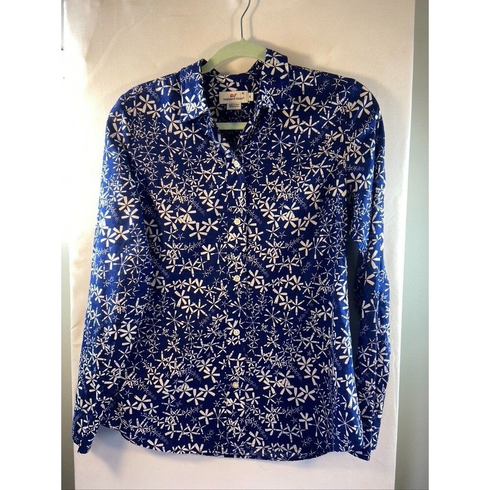 VINEYARD VINES WOMENS SZ 6 BUTTON UP LONG SLEEVE FLORAL PRINT BLOUSE 100% COTTON